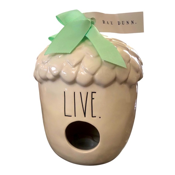 NWT⭐️RAE DUNN by MAGENTA Acorn Birdhouse LIVE. w/TEAL Ribbon farmhouse feeder - Picture 1 of 8